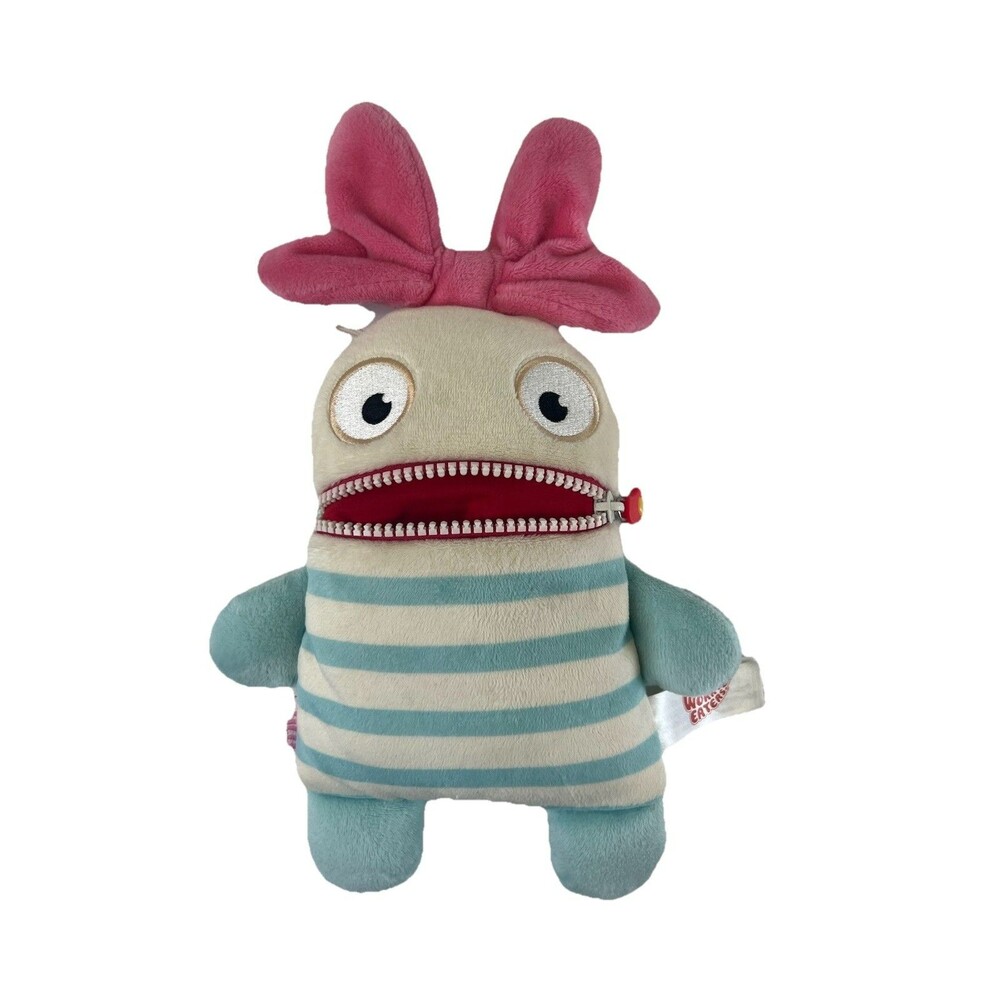 Gerd Hahn Worry Eaters Cicci Plush Monster Blue White Striped Zipper Mouth 9"